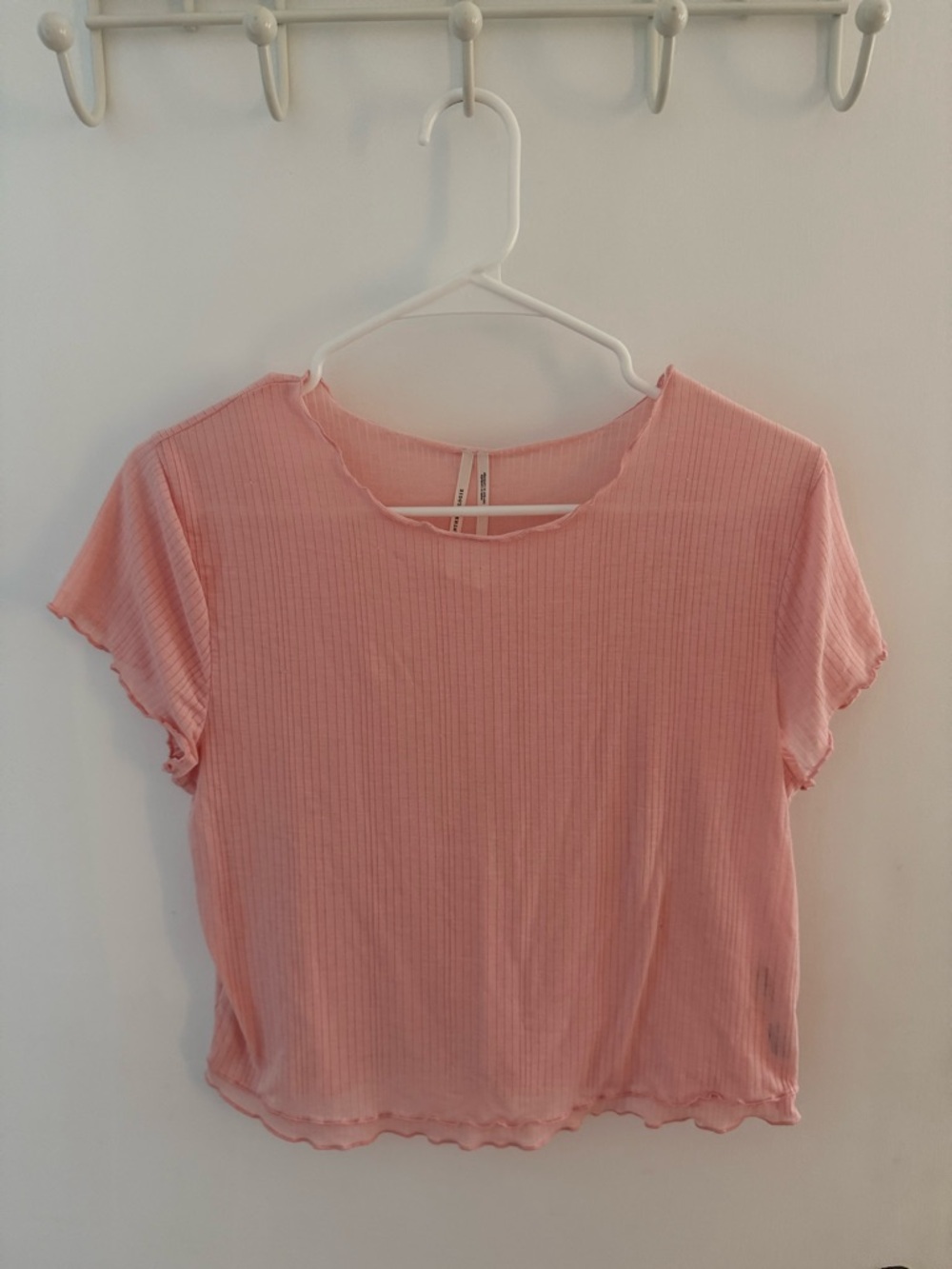 Women's Pink Sheer Ribbed Short-Sleeve Top Size Small